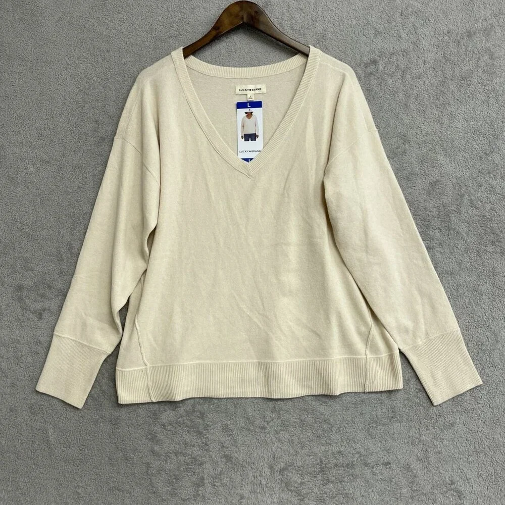 Lucky Brand V-Neck Sweater L Womens Lightweight Casual Knit M0029